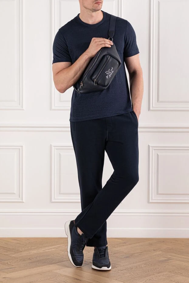 Brioni мужские хлопковые брюки тёмно-синего цвета с эластичным поясом
 189997 - фото 2