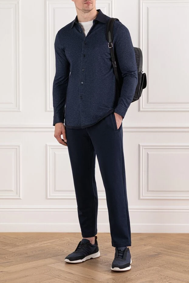 Brioni брюки мужские из хлопка тёмно-синего цвета с широкой резинкой
 189998 - фото 2