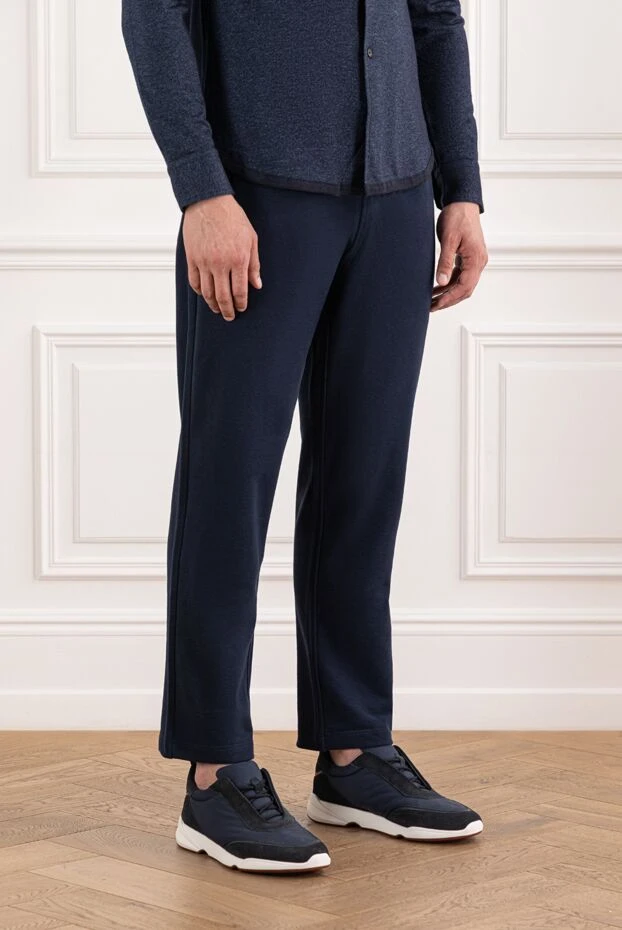 Brioni брюки мужские из хлопка тёмно-синего цвета с широкой резинкой
 189998 - фото 3