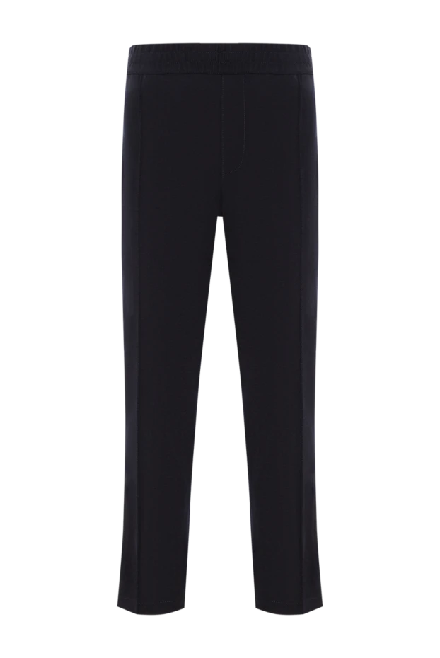 Брюки из хлопка прямого силуэта в темно-синем цвете с поясом на резинке - фото 1