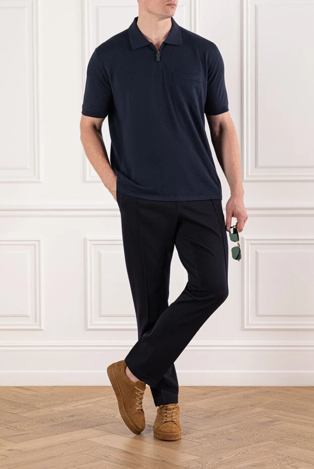 Brioni брюки из хлопка прямого силуэта в темно-синем цвете с поясом на резинке 189999 - фото 2