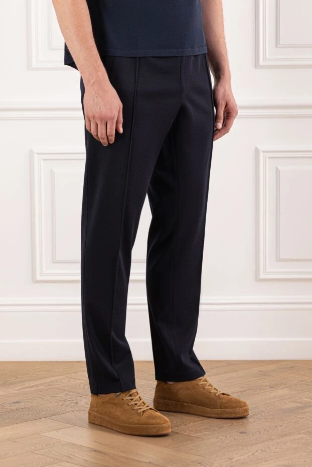 Brioni брюки из хлопка прямого силуэта в темно-синем цвете с поясом на резинке 189999 - фото 3