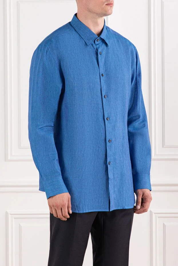 Brioni льняная рубашка насыщенного синего цвета
 190001 - фото 3