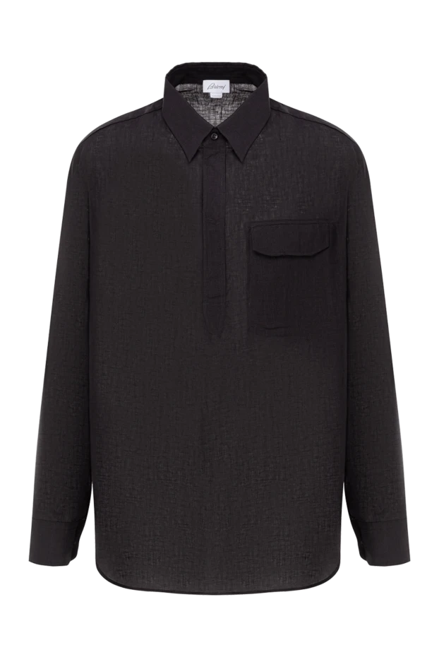 Лёгкая рубашка мужская чёрная из льняной ткани с текстурой
- фото 1