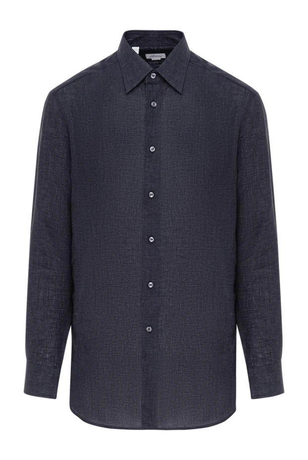Dark blue pure linen shirt with a textured surface and classic collar - photo 1