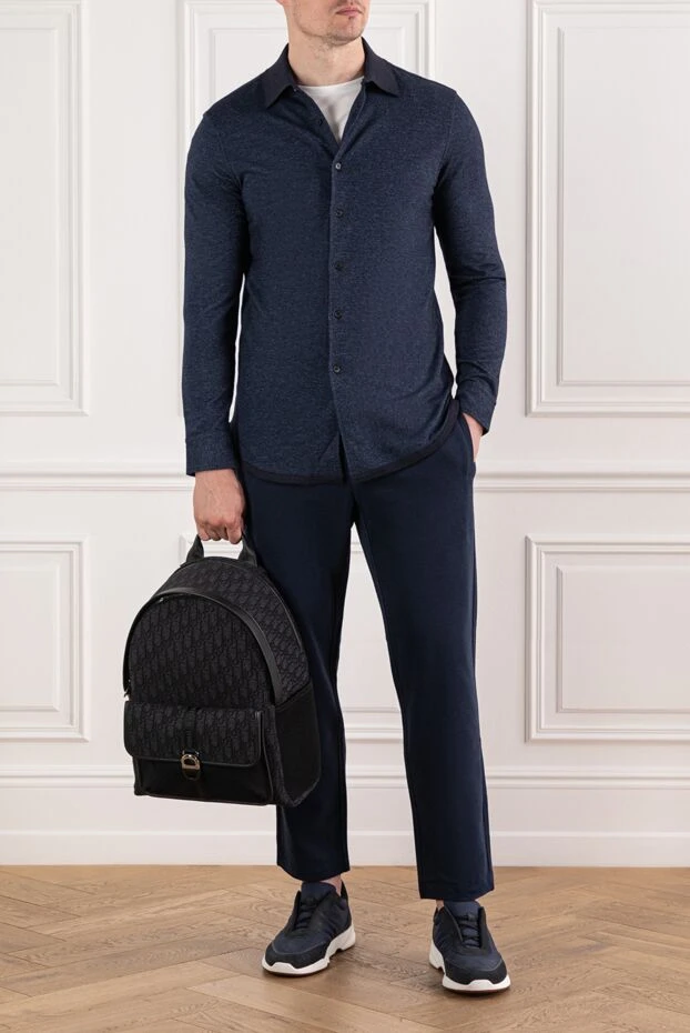 Brioni dark blue cashmere and cotton shirt with contrast collar 190004 - photo 2
