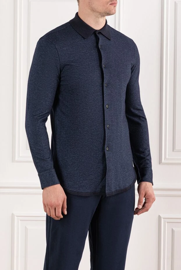 Brioni қою көк кашемир және контраст жағасы бар мақта көйлек 190004 - фото 3