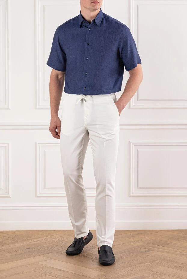 Текстуралы беті және классикалық жағасы бар көк зығыр поло көйлек - фото 2