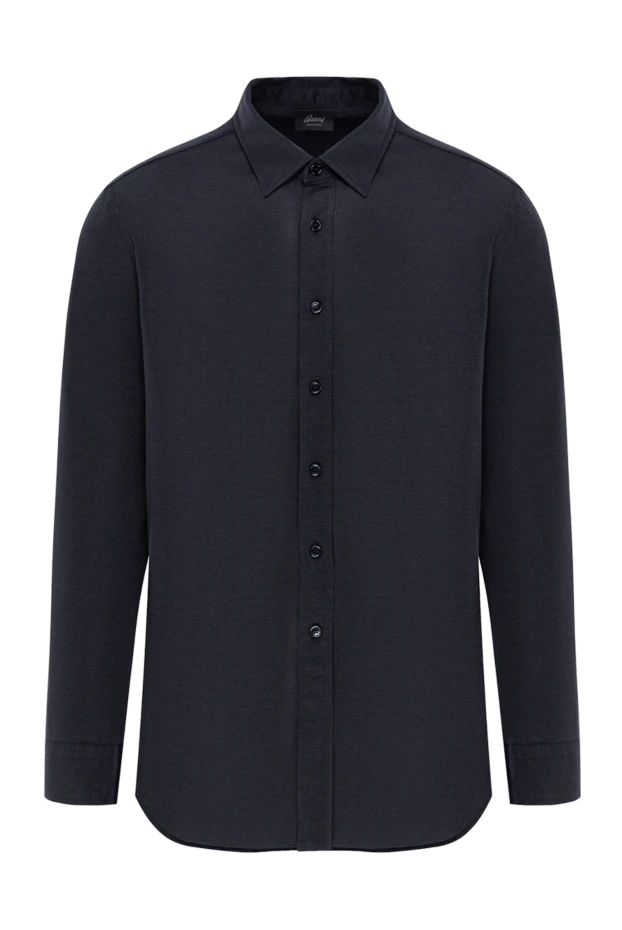 Мужская рубашка тёмно синяя классическая с лёгким блеском шёлка - фото 1
