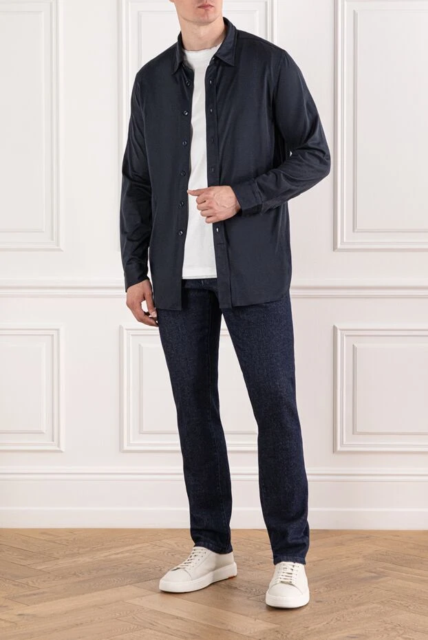 Brioni кішкене жібек жылтырлығы бар қара көк классикалық ерлер көйлегі 190008 - фото 2