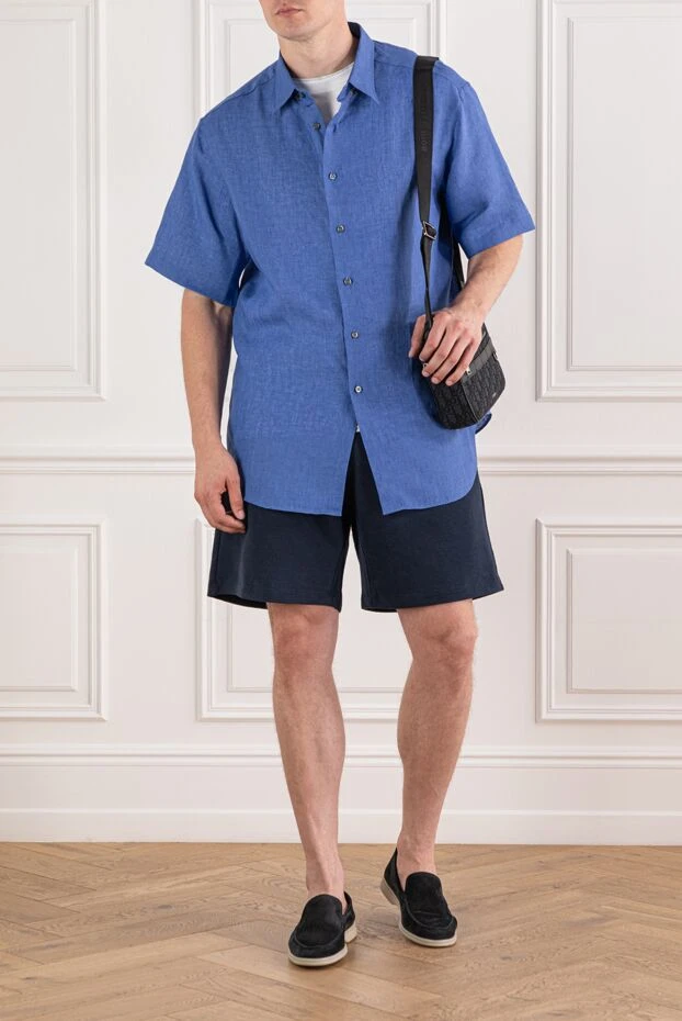 Brioni men's light blue linen shirt with buttons 190012 - photo 2