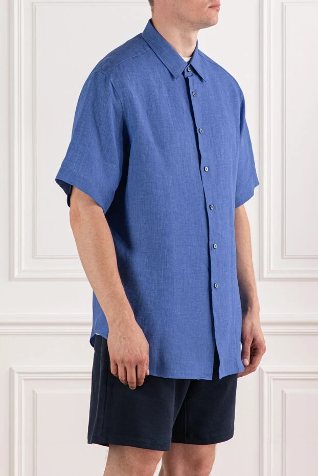 Brioni men's light blue linen shirt with buttons 190012 - photo 3