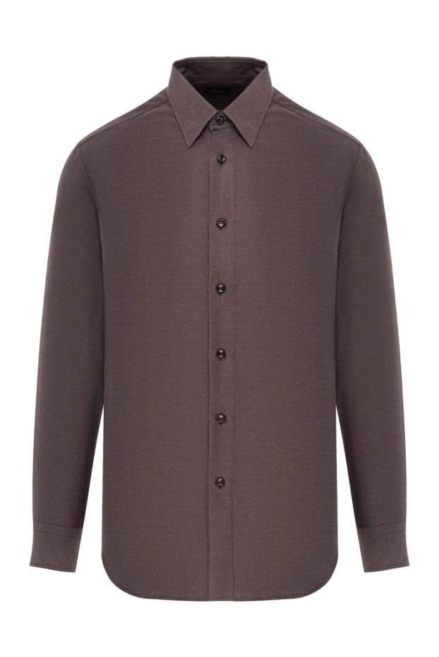 Men's brown fitted shirt with buttons - photo 1