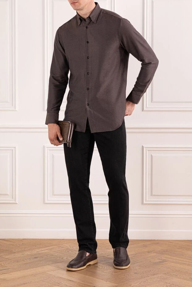Brioni men's brown fitted shirt with buttons 190013 - photo 2