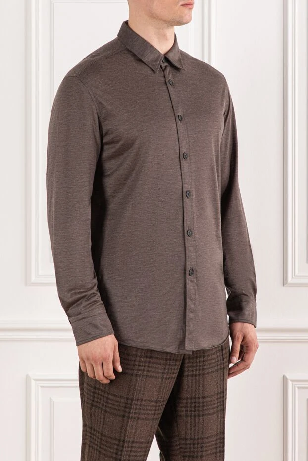 Brioni классикалық жағалы ерлер қоңыр жұмсақ кашемир көйлегі 190017 - фото 3