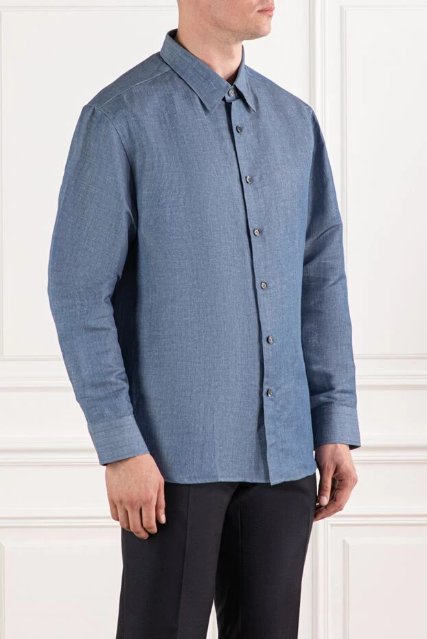 Brioni men's cotton and hemp shirt in sky blue
 190018 - photo 3