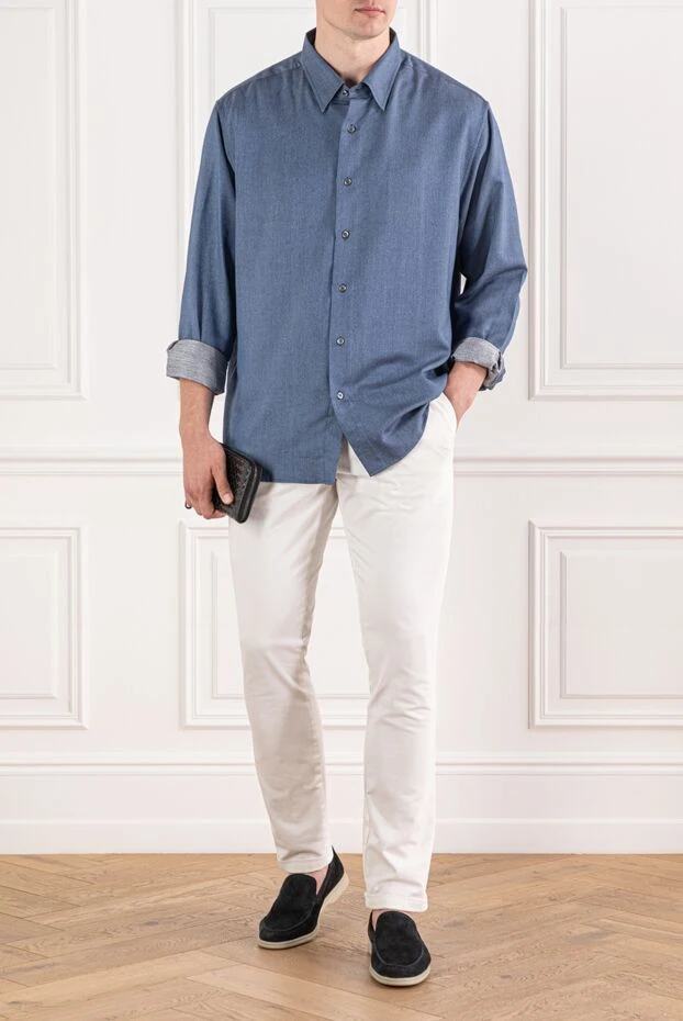 Brioni men's blue cotton silk cashmere long sleeve shirt 190019 - photo 2