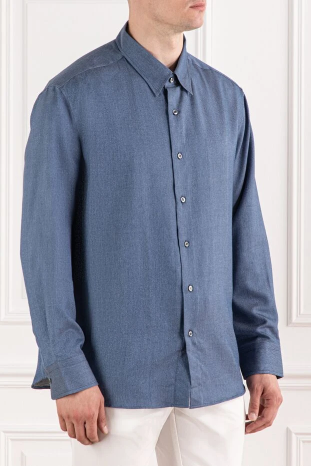 Brioni men's blue cotton silk cashmere long sleeve shirt 190019 - photo 3