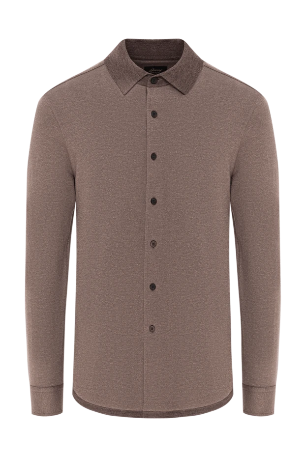 Brown men's cashmere and cotton shirt with contrast collar - photo 1