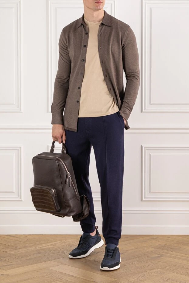 Brioni brown men's cashmere and cotton shirt with contrast collar 190020 - photo 2