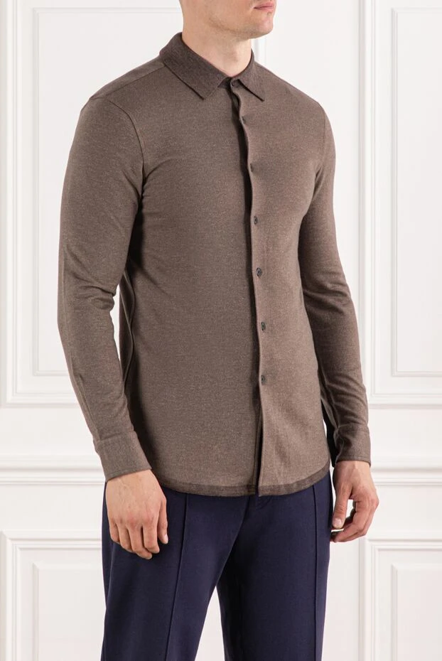 Brioni контраст жағасы бар кашемир мен мақта-матадан ерлер қоңыр көйлек 190020 - фото 3