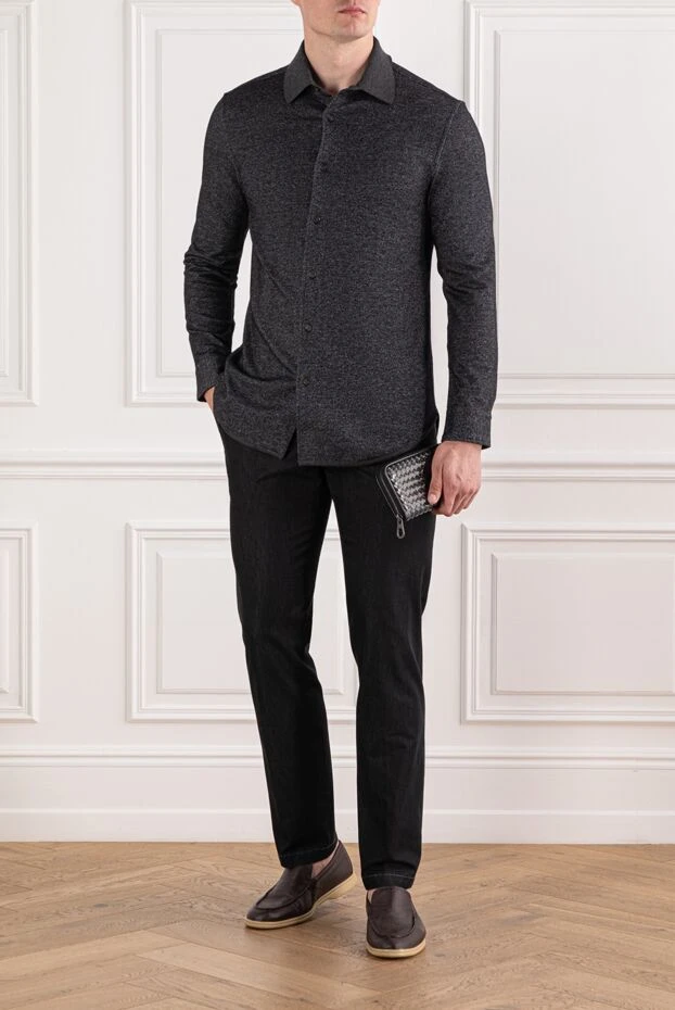 Brioni dark grey cashmere and cotton shirt with a soft texture 190021 - photo 2