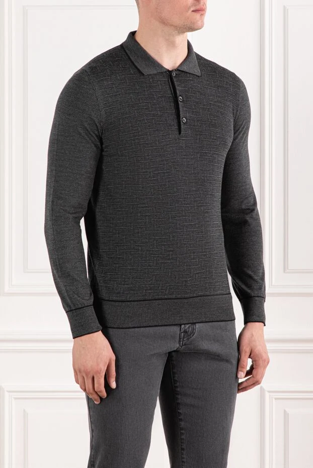 Brioni men's wool polo shirt with textured pattern and long sleeves

 190022 - photo 3