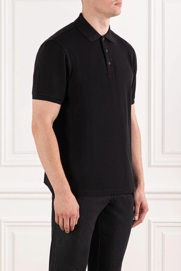 Brioni men's polo shirt in smooth cotton in black for casual style
 190023 - photo 3