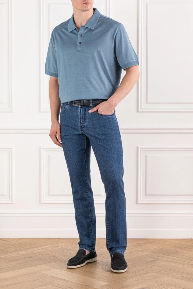 Поло из тонкого хлопка и шелка в дымчато-лазурном исполнении

 - фото 2