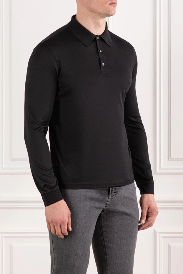 Brioni поло мужское чёрное из шёлка с длинным рукавом 190025 - фото 3