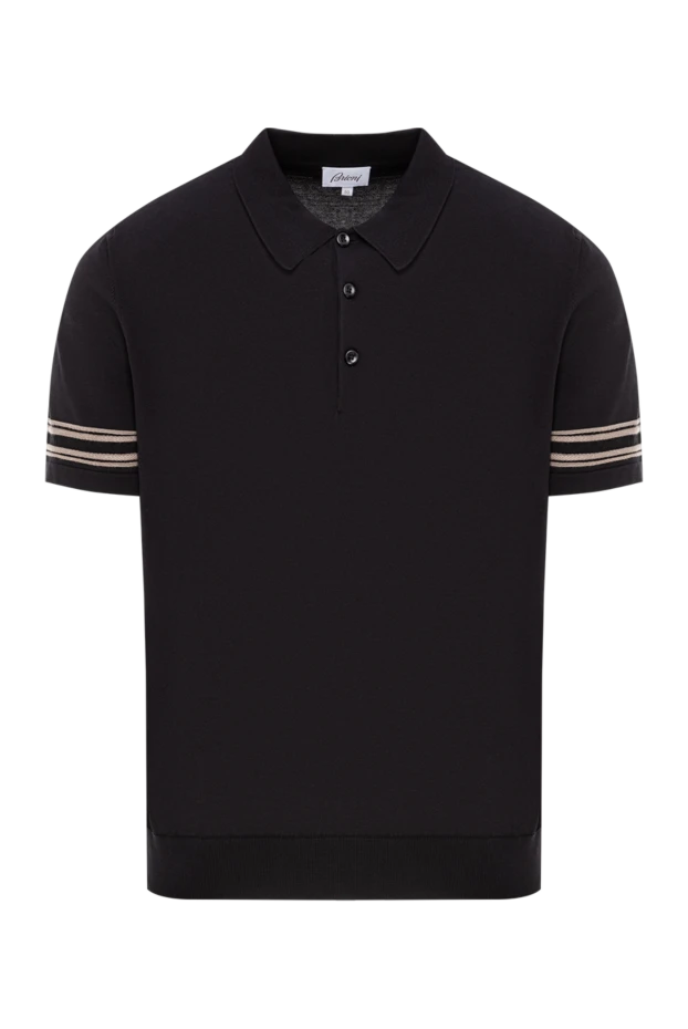 Мужское поло из хлопка и шелка в черной гамме с элегантными полосками на рукавах
- фото 1