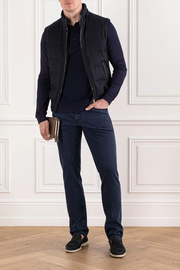 Brioni поло мужское из хлопка тёмно синее строгого кроя 190027 - фото 2