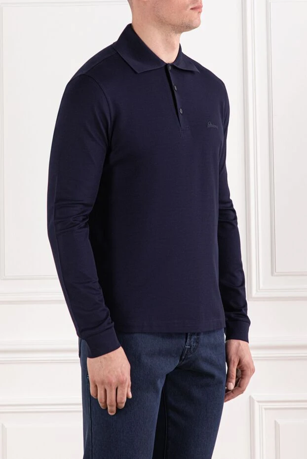 Brioni поло мужское из хлопка тёмно синее строгого кроя 190027 - фото 3