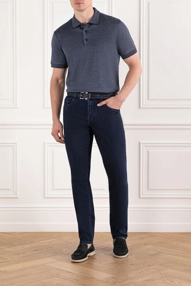 Brioni мужское поло из премиального хлопка в сложном сине-сером тоне
190029 - фото 2