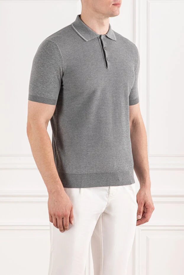 Brioni polo in soft cotton with a micro-check texture and knit trim

 190033 - photo 3