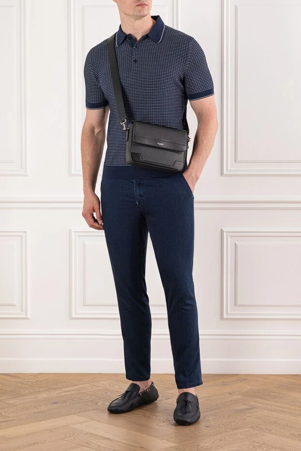 Brioni синее поло из дышащего хлопка с декоративной вязкой и контрастным воротником
190034 - фото 2