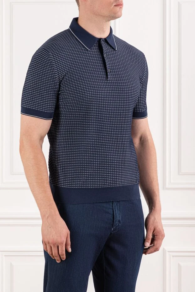 Brioni blue breathable cotton polo with decorative knitting and contrast collar
 190034 - photo 3