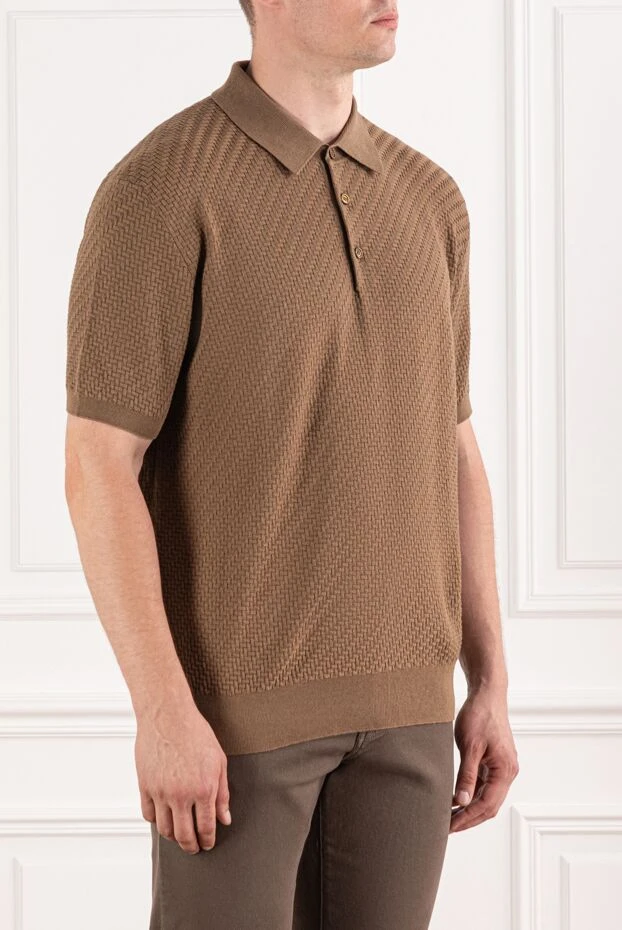 Brioni knitted brown polo with a textured pattern and silky sheen
 190038 - photo 3