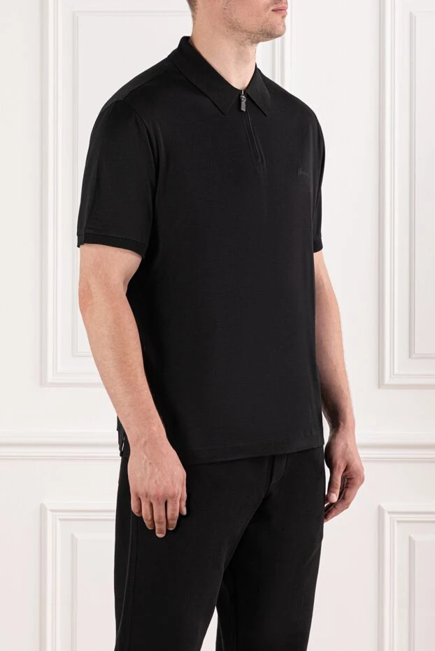 Brioni black polo with zip and branded embroidery on the chest
 190040 - photo 3