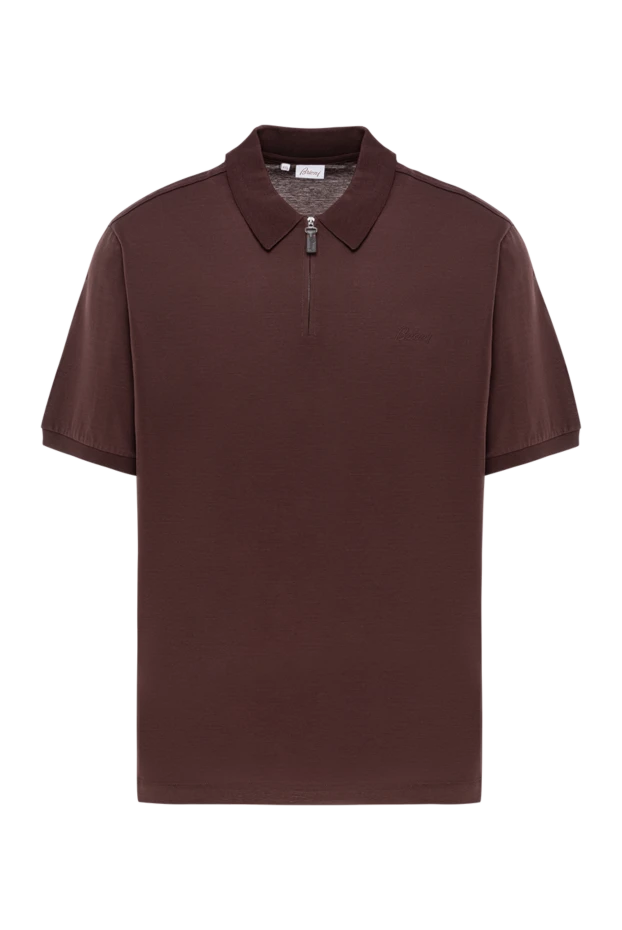 Brioni хлопковое поло мужское коричневое с молнией и классическим воротником 190041 - фото 1