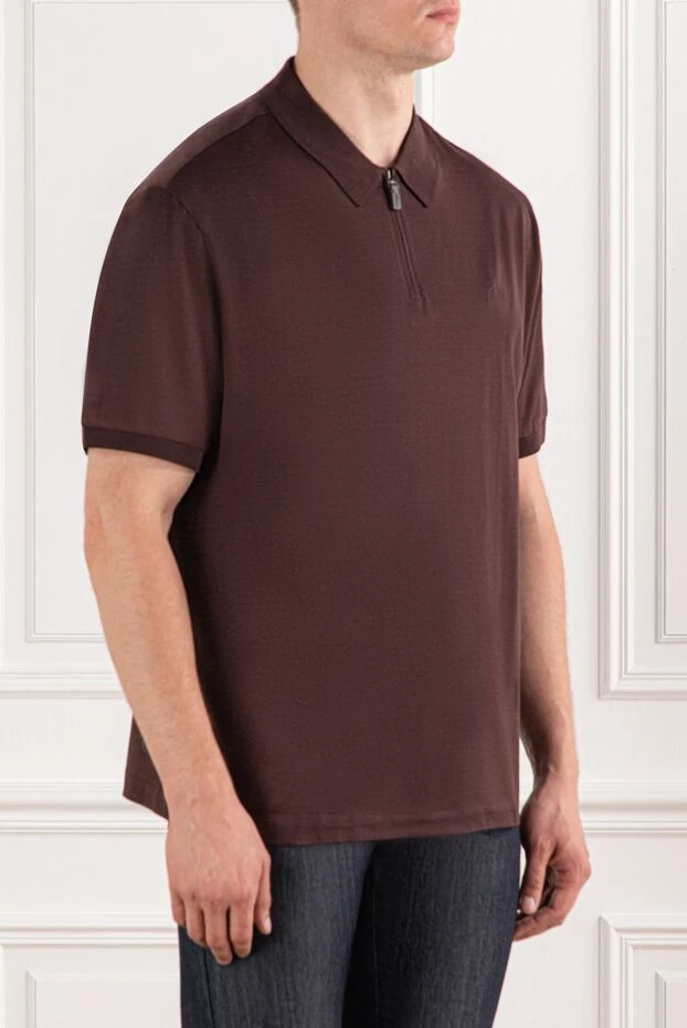 Brioni men's cotton polo shirt brown with zipper and classic collar 190041 - photo 3