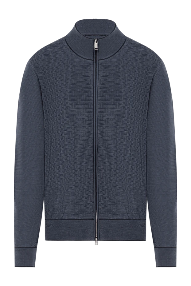 Геометриялық рельефті және тік жағасы бар ерлер жүнінен жасалған кардиганы - фото 1