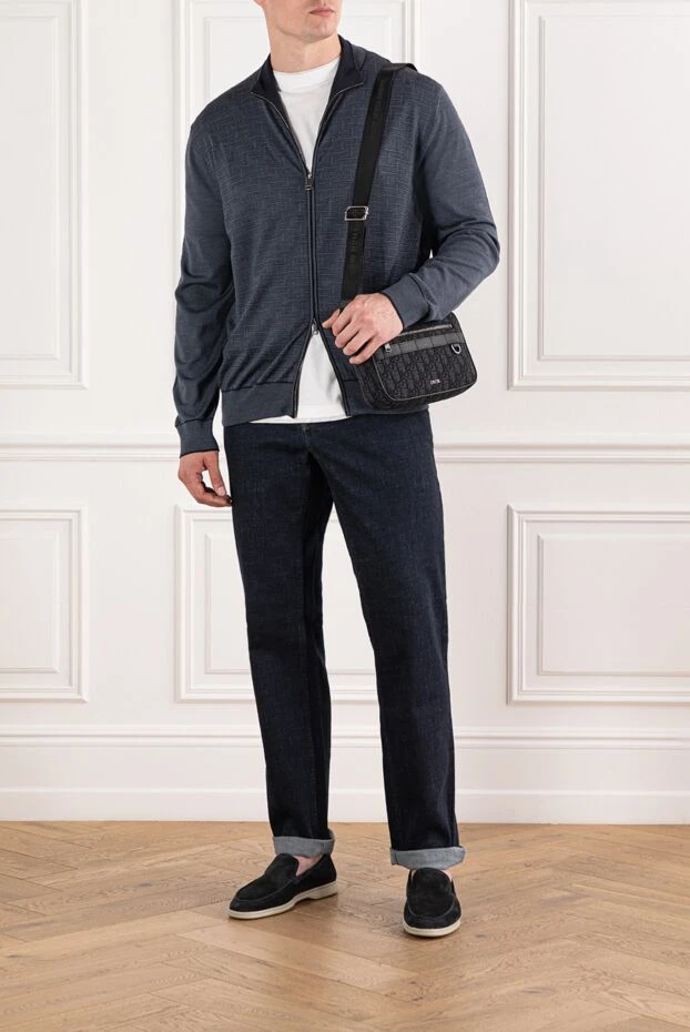 Геометриялық рельефті және тік жағасы бар ерлер жүнінен жасалған кардиганы - фото 2