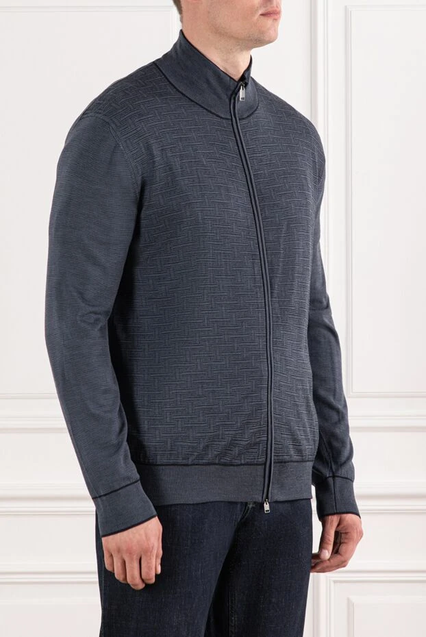 Brioni геометриялық рельефті және тік жағасы бар ерлер жүнінен жасалған кардиганы 190043 - фото 3
