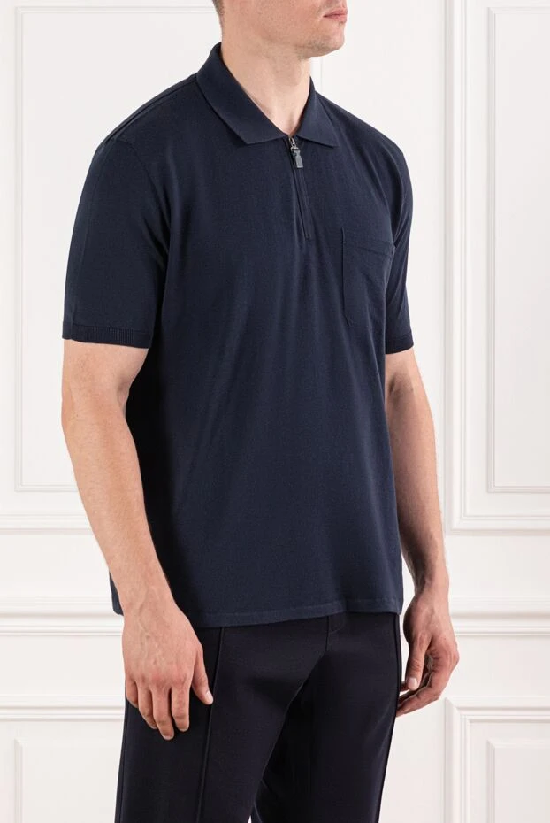 Brioni dark blue cotton polo shirt with zip and pocket
 190045 - photo 3