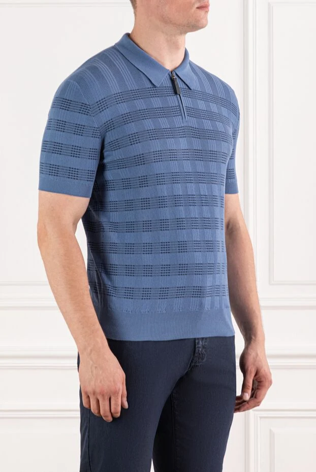 Brioni blue polo with relief pattern and zip collar
 190047 - photo 3