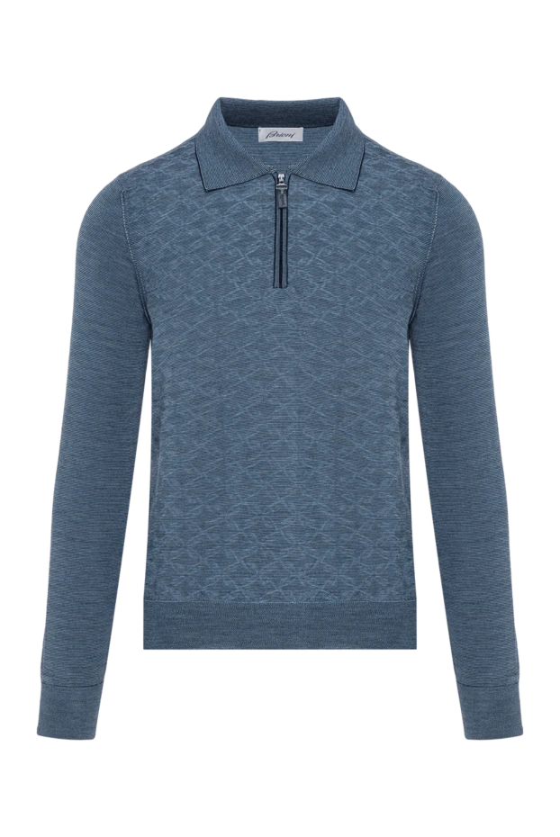 Поло синий с длинным рукавом из шерсти и шелка с узорчатой вязкой
- фото 1
