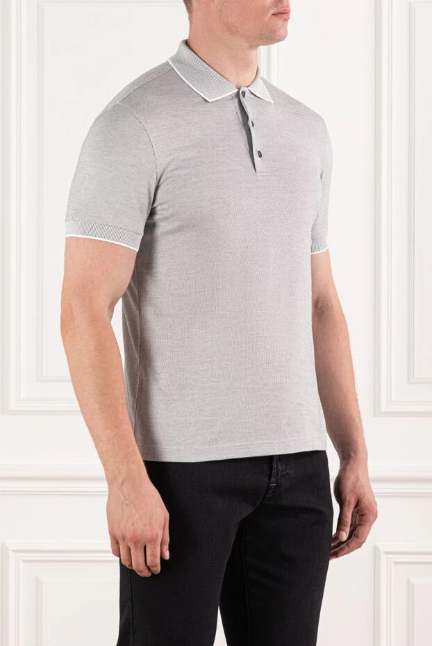 Brioni polo shirt in grey cotton and silk with contrast collar trim
 190050 - photo 3