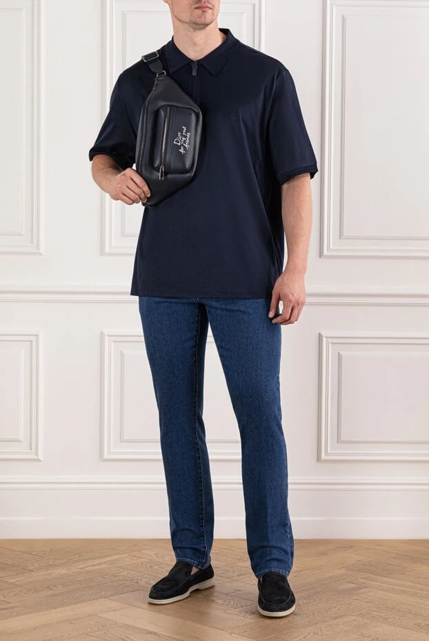 Brioni polo shirt blue soft cotton short sleeve zip 190051 - photo 2