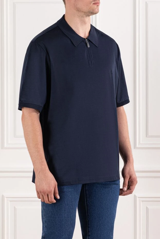 Brioni polo shirt blue soft cotton short sleeve zip 190051 - photo 3